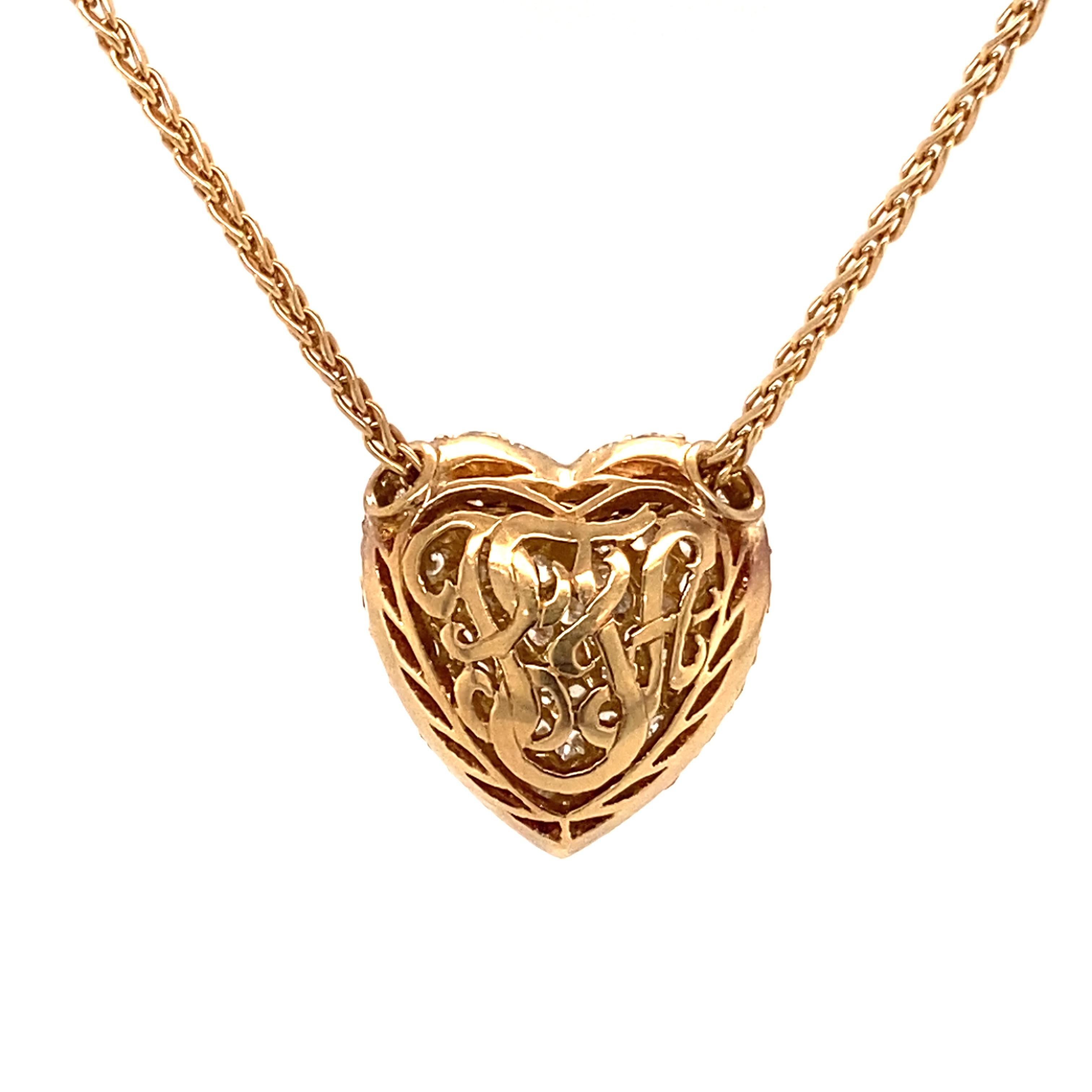Women's or Men's 3.50 Carat Diamond Heart Necklace in 18 Karat Yellow Gold For Sale