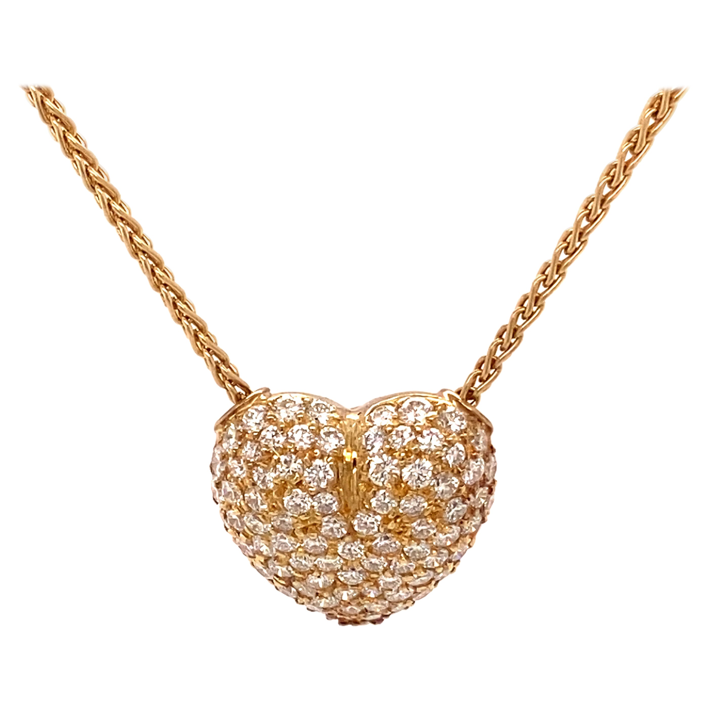 Collier en forme de cœur en or jaune 18 carats avec diamants de 3,50 carats