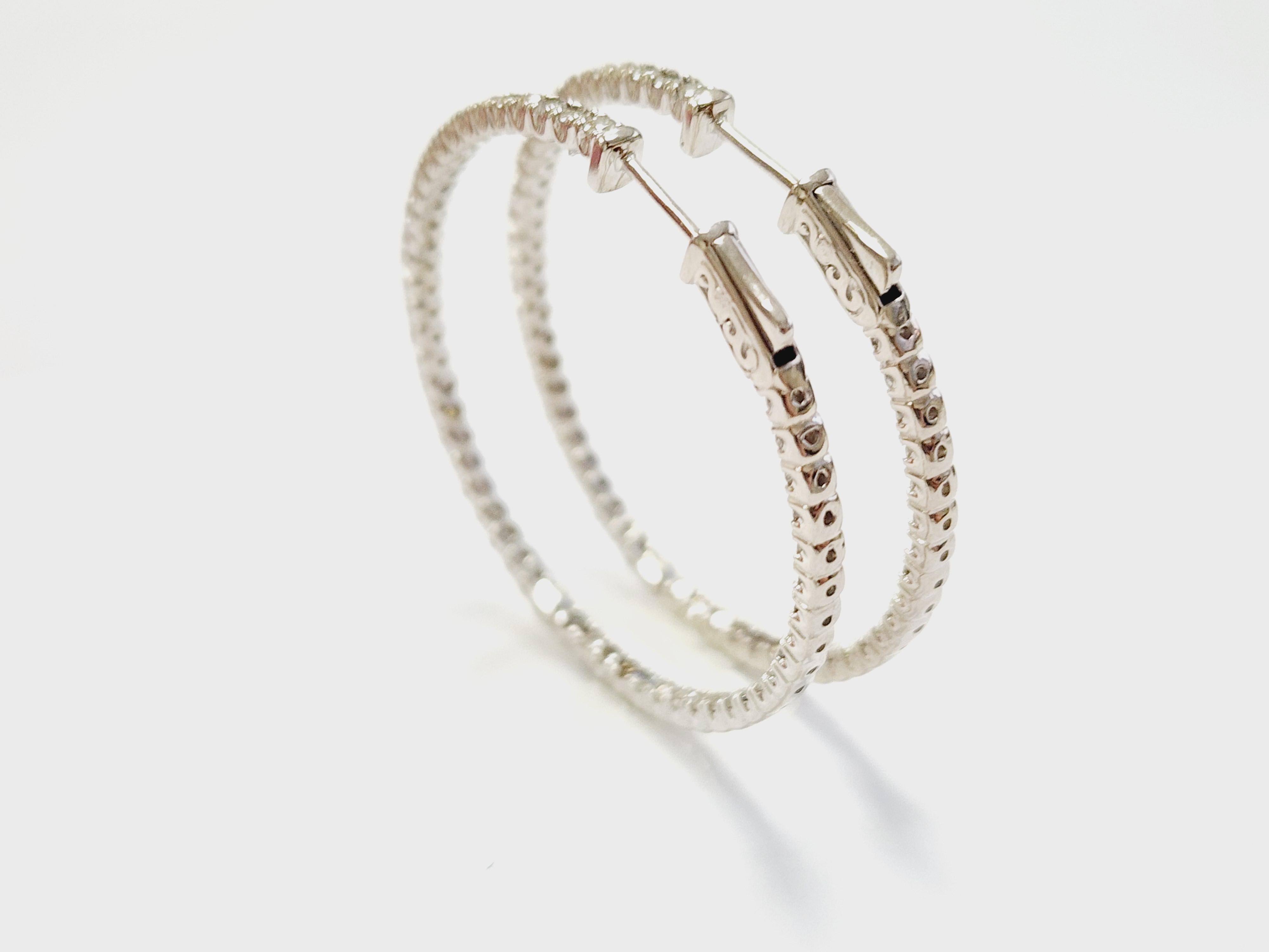 Pendientes Aros Diamante Natural 3,50 Quilates Oro Blanco 14 Kilates en venta 5
