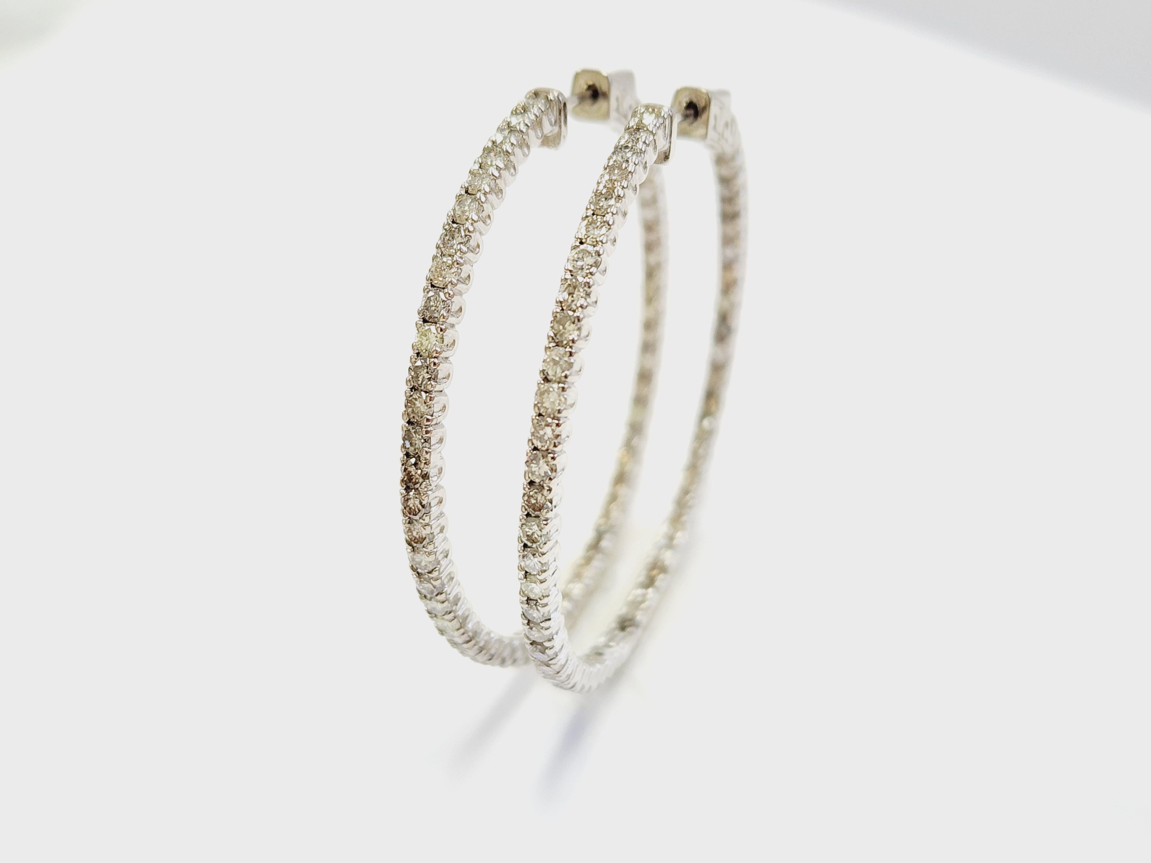 Pendientes Aros Diamante Natural 3,50 Quilates Oro Blanco 14 Kilates en venta 6