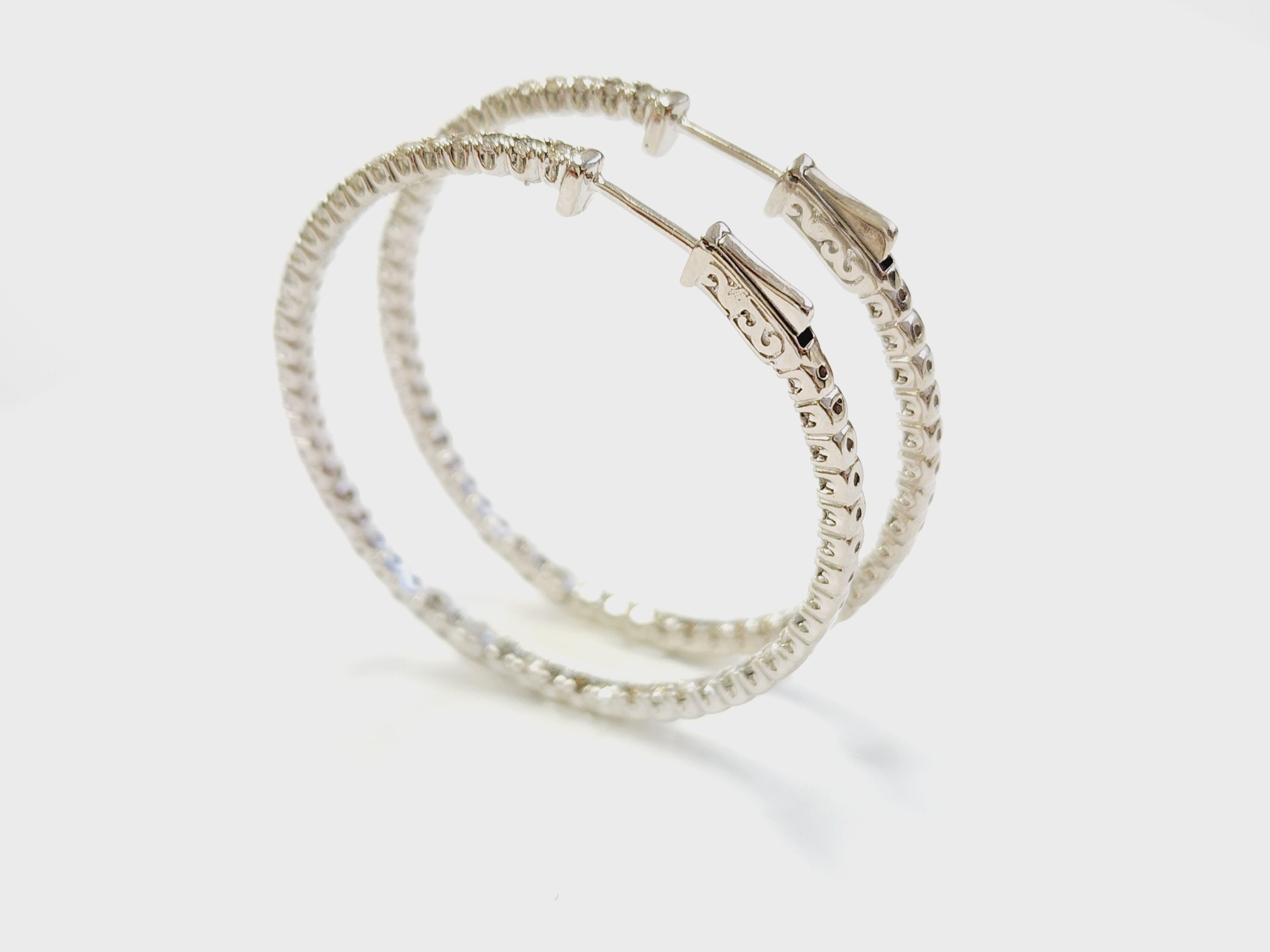 Pendientes Aros Diamante Natural 3,50 Quilates Oro Blanco 14 Kilates Corte redondo en venta