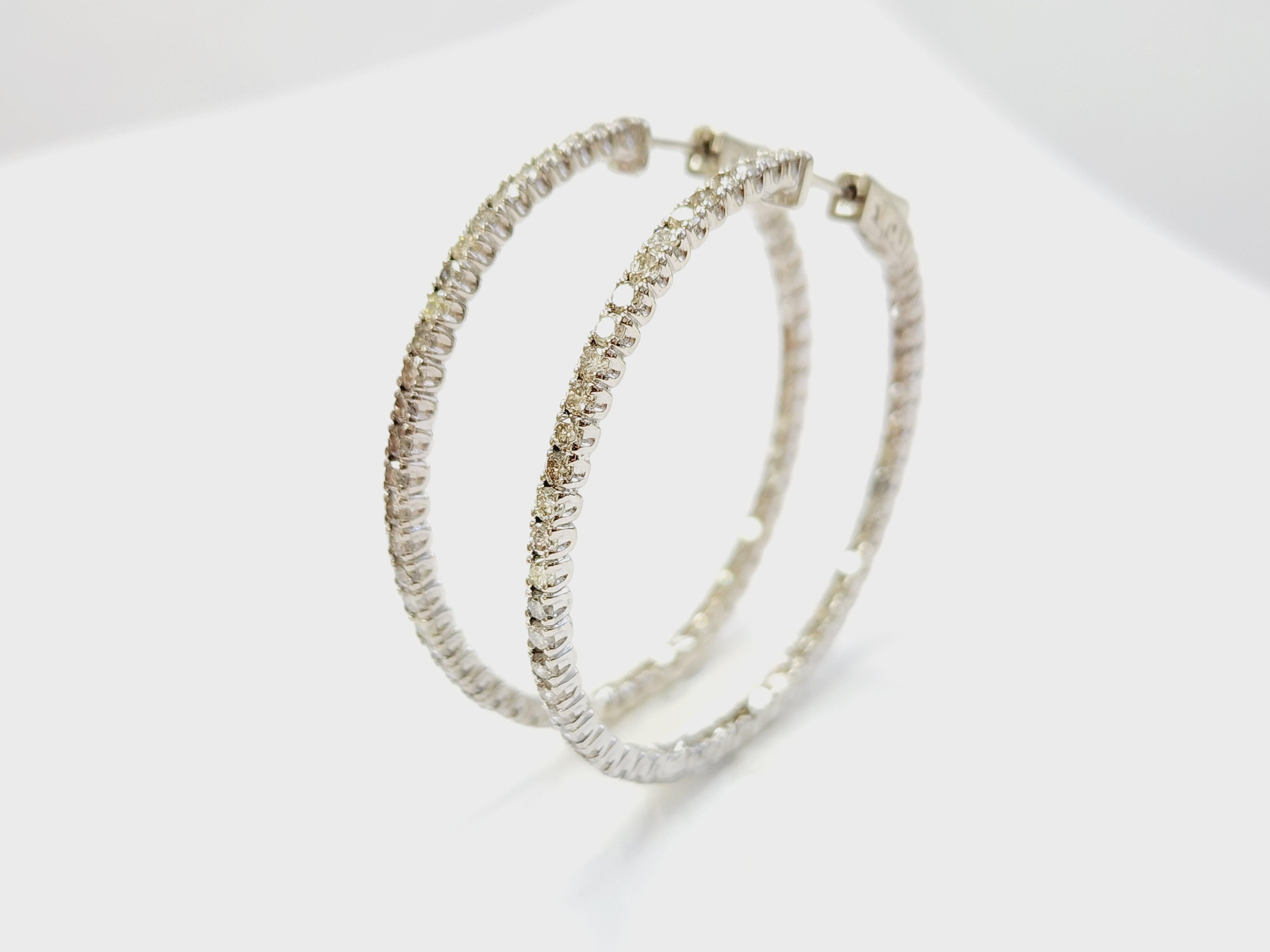 Pendientes Aros Diamante Natural 3,50 Quilates Oro Blanco 14 Kilates en venta 1