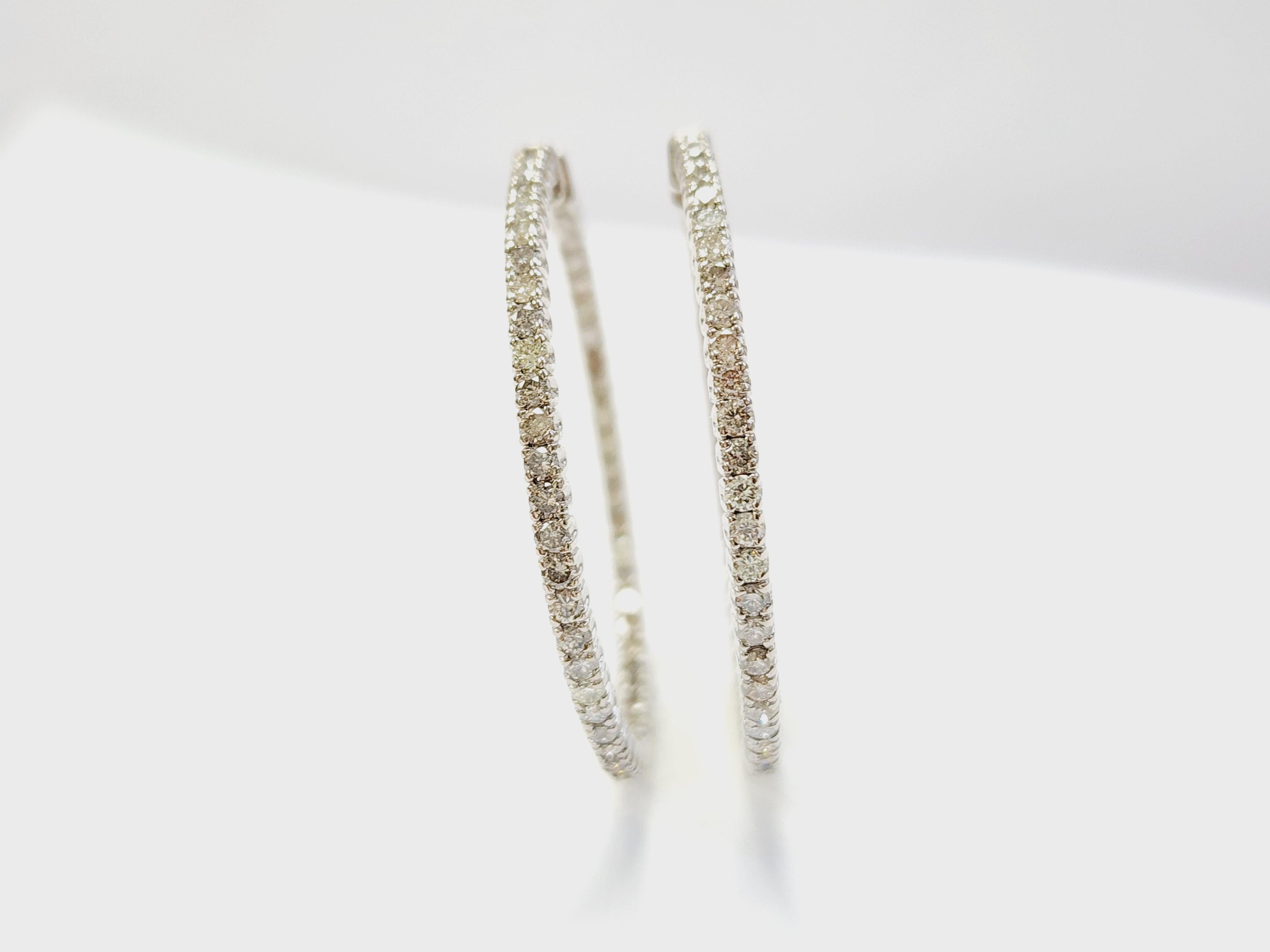 Pendientes Aros Diamante Natural 3,50 Quilates Oro Blanco 14 Kilates en venta 2