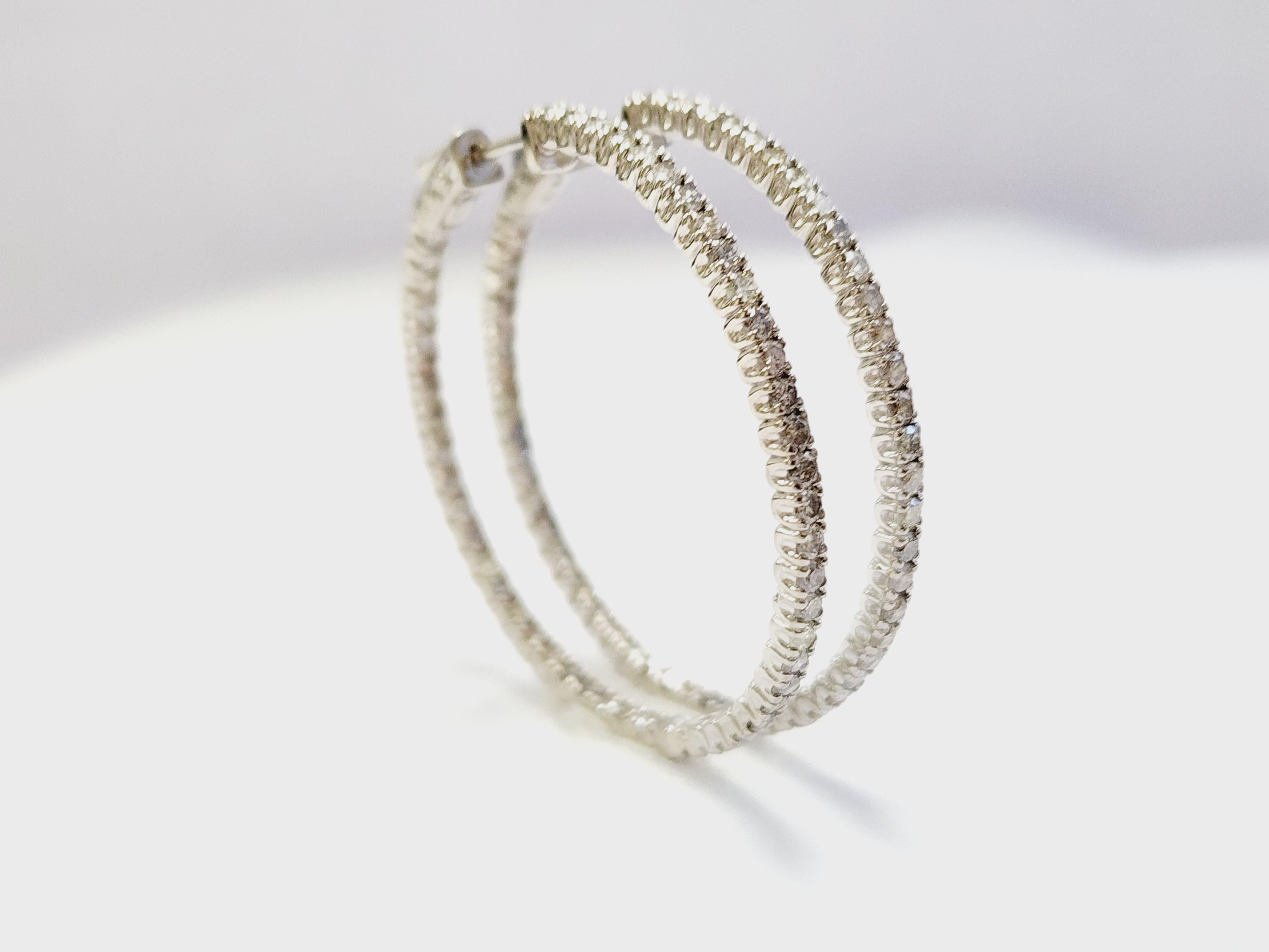 Pendientes Aros Diamante Natural 3,50 Quilates Oro Blanco 14 Kilates en venta 4