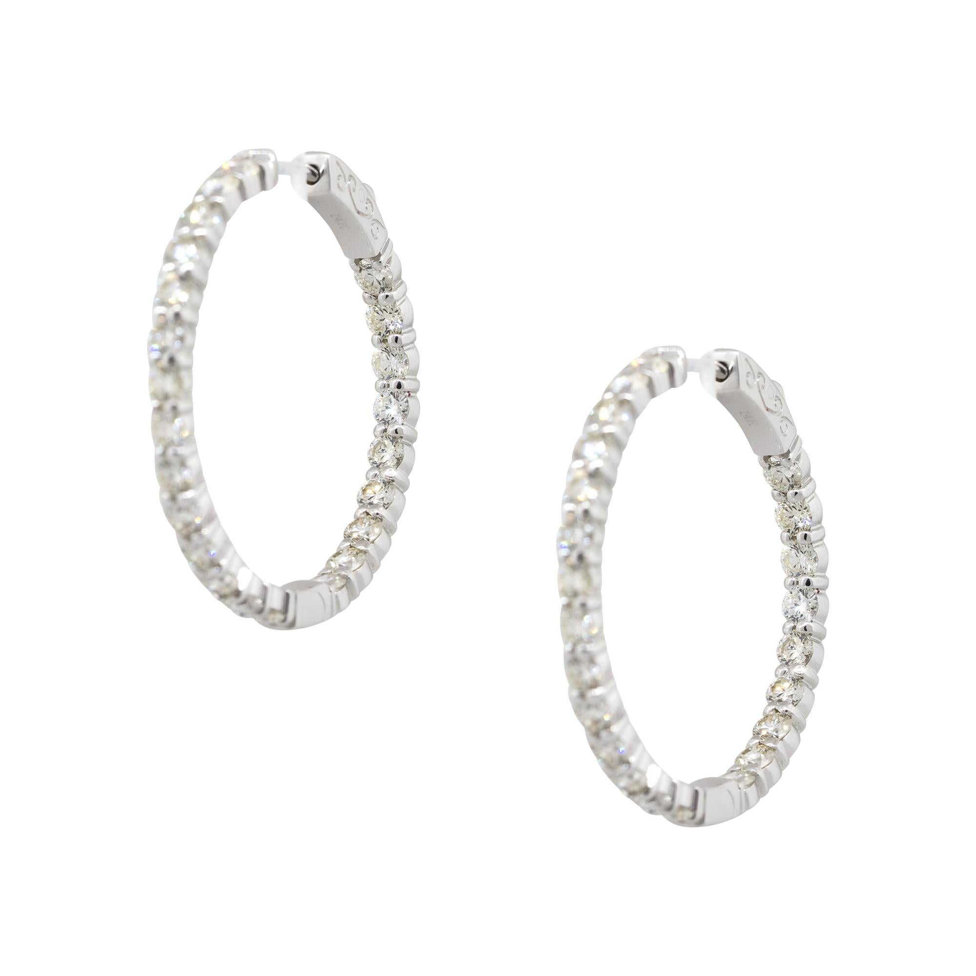 Round Cut 3.50 Carat Diamond Inside Out Hoop Earrings 14 Karat In Stock For Sale