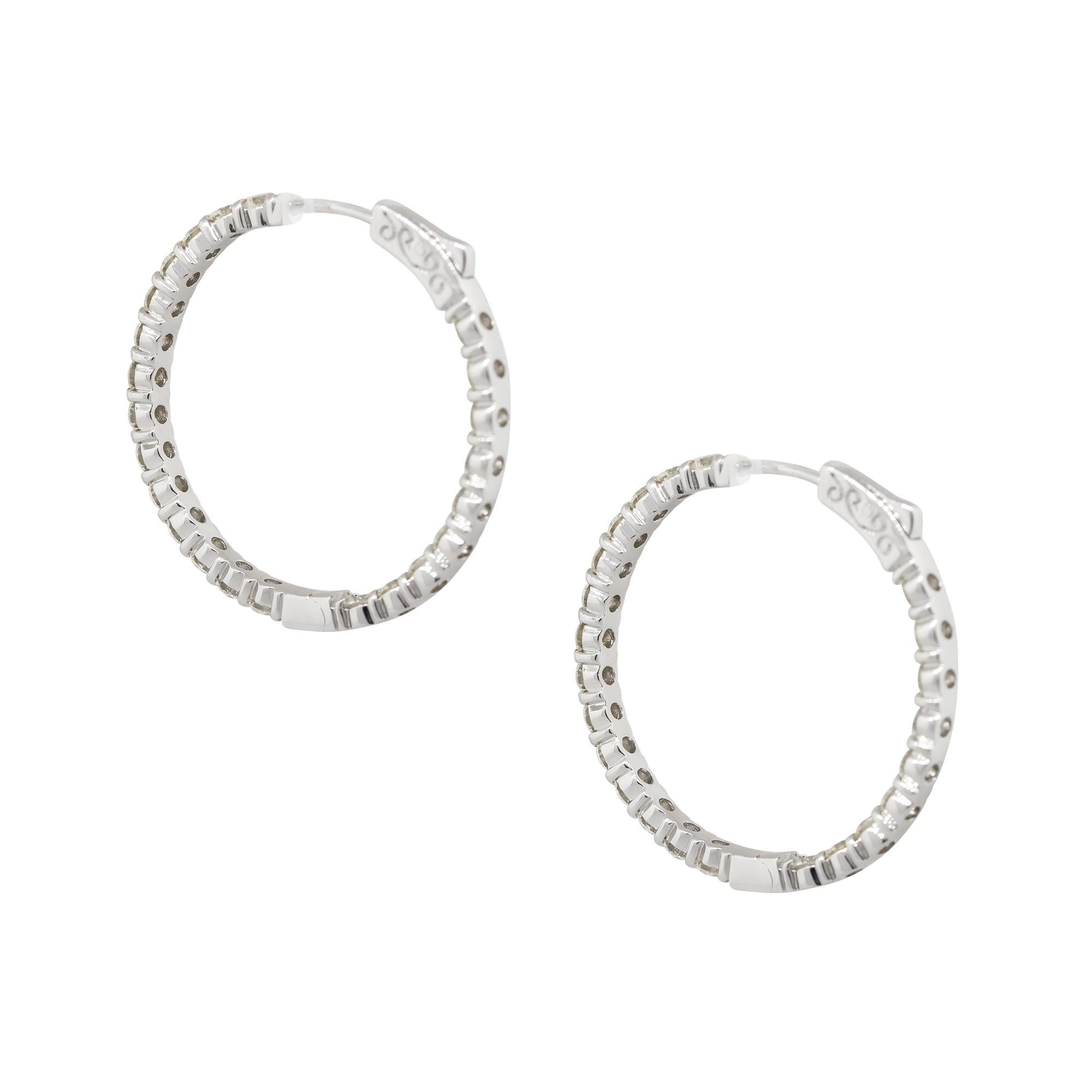 3.50 Carat Diamond Inside Out Hoop Earrings 14 Karat In Stock In Excellent Condition For Sale In Boca Raton, FL