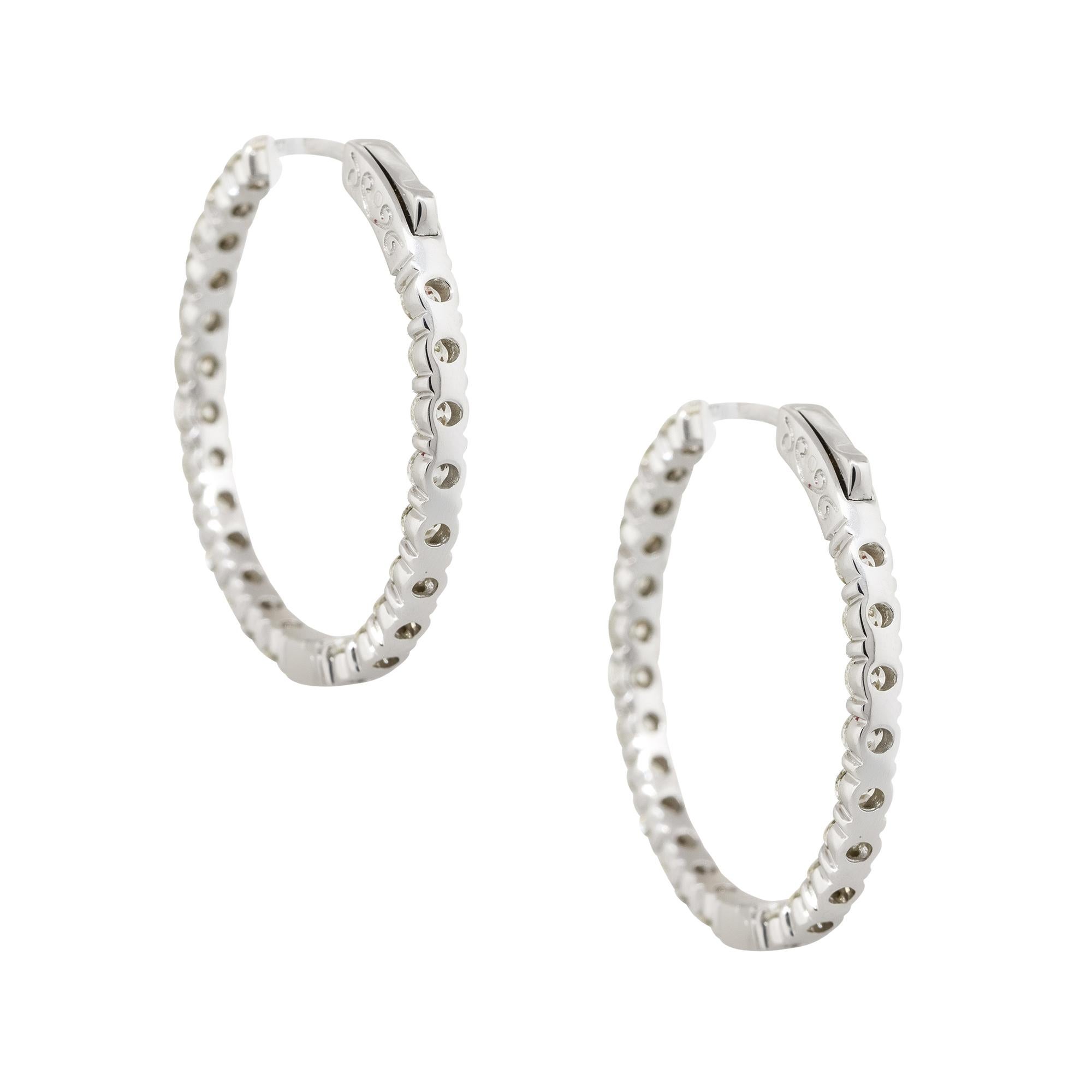 Women's 3.50 Carat Diamond Inside Out Hoop Earrings 14 Karat In Stock For Sale