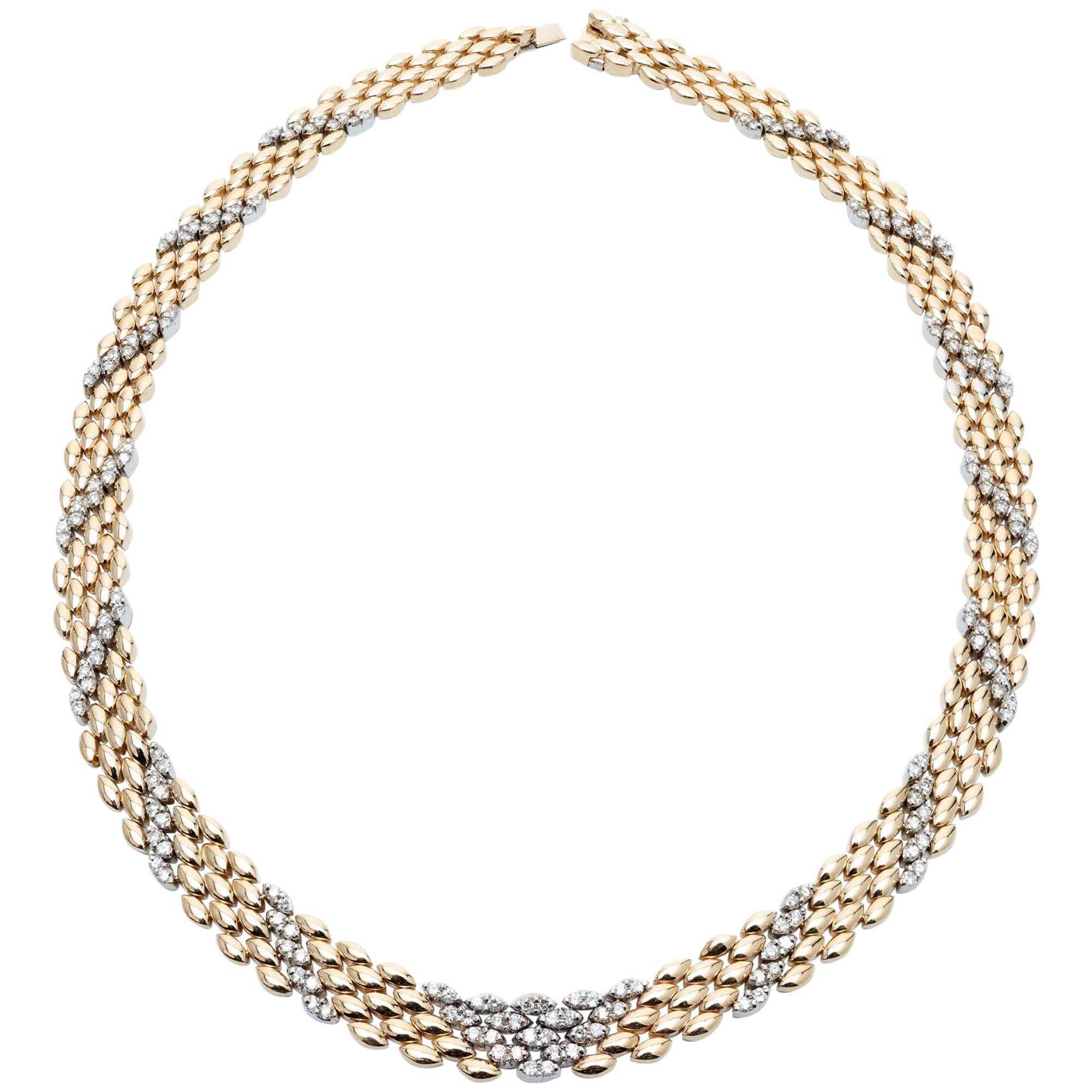 3.50 Carat Diamond Yellow Gold Panther Link Necklace For Sale