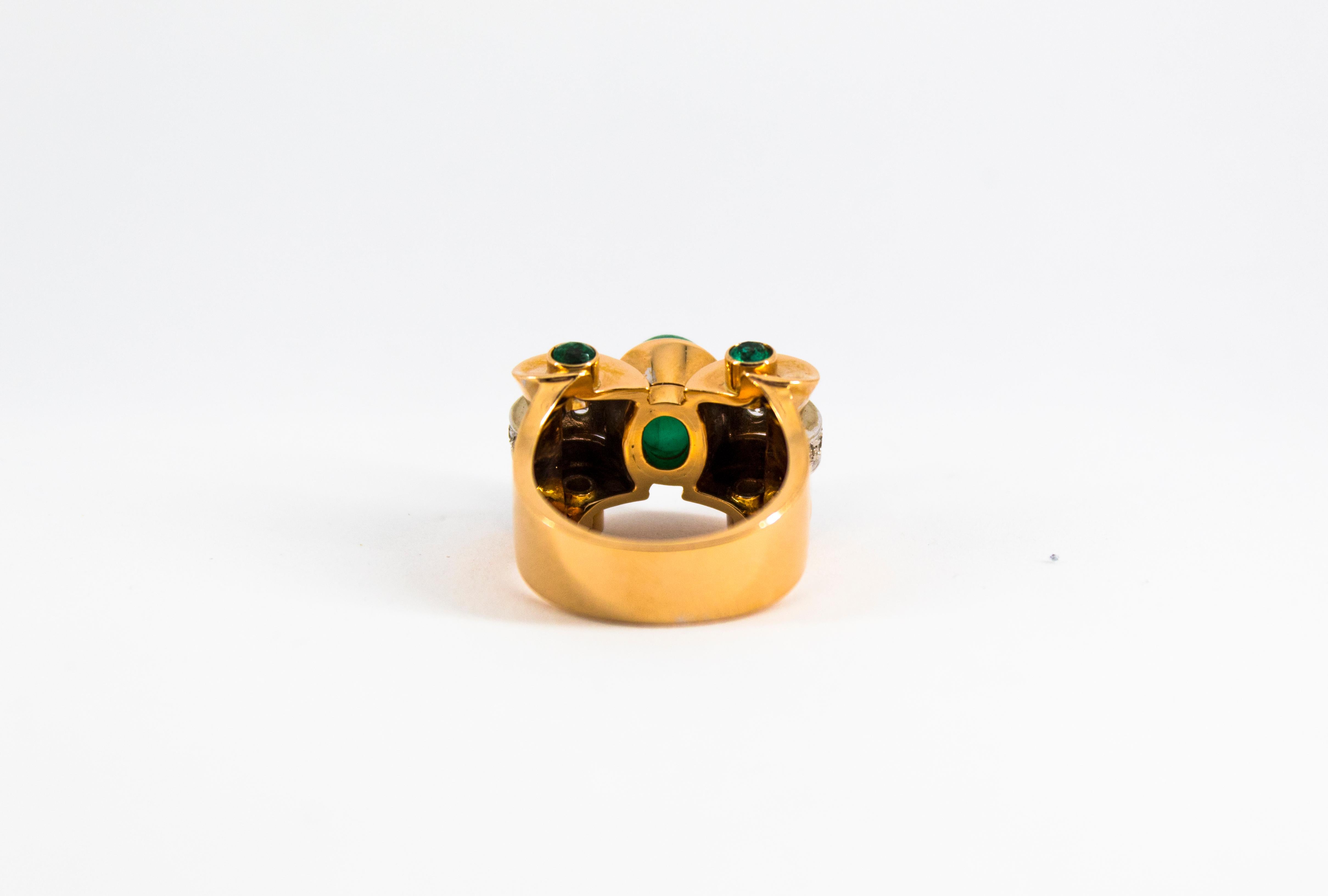 3.50 Carat Emerald 0.50 Carat White Diamond Yellow Gold Cocktail Ring For Sale 5
