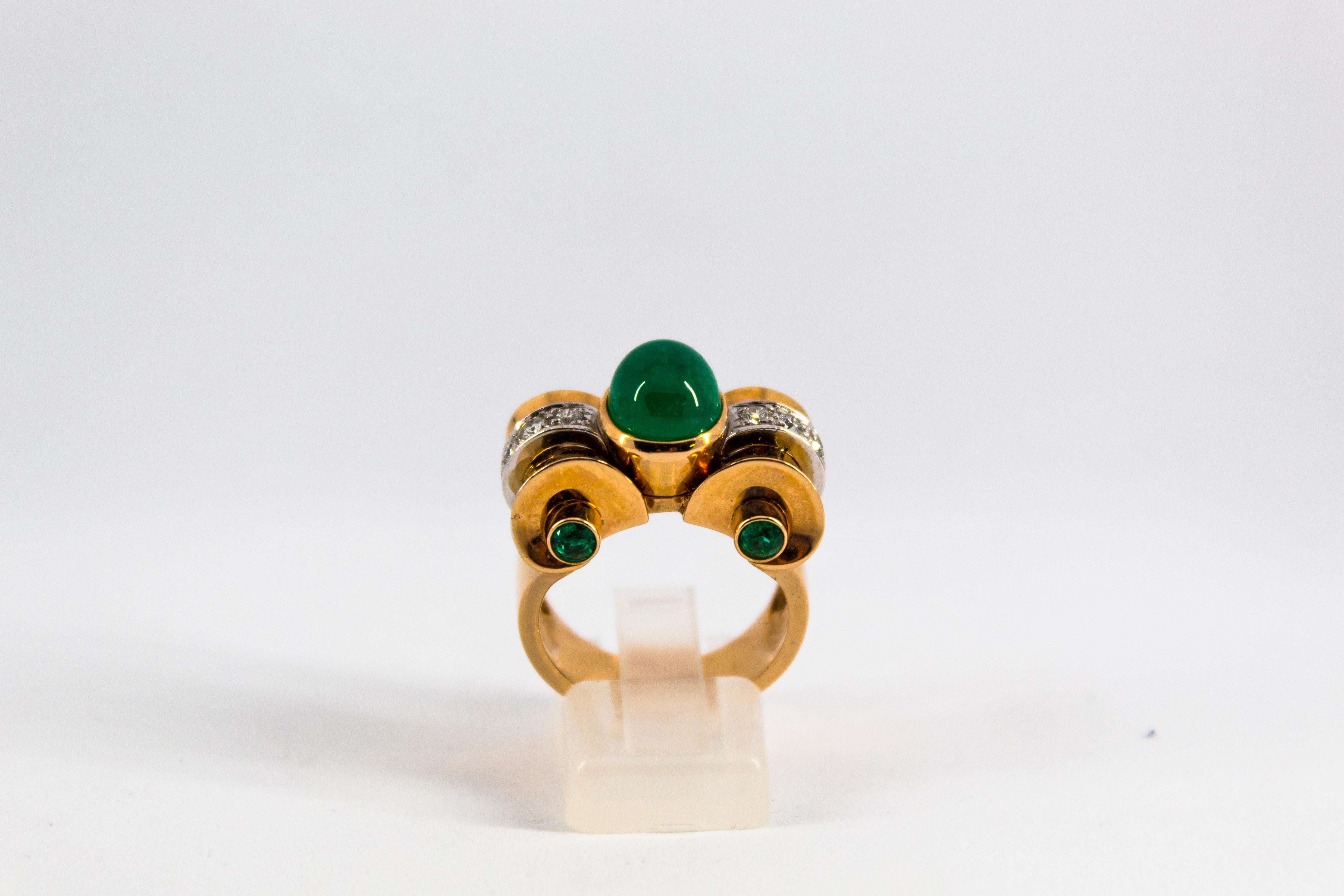 This Ring is made of 14K Yellow Gold.
This Ring has 0.50 Carats of White Diamonds.
This Ring has 3.50 Carats of Emeralds.
Size ITA: 15 USA: 7 1/4
We're a workshop so every piece is handmade, customizable and resizable.