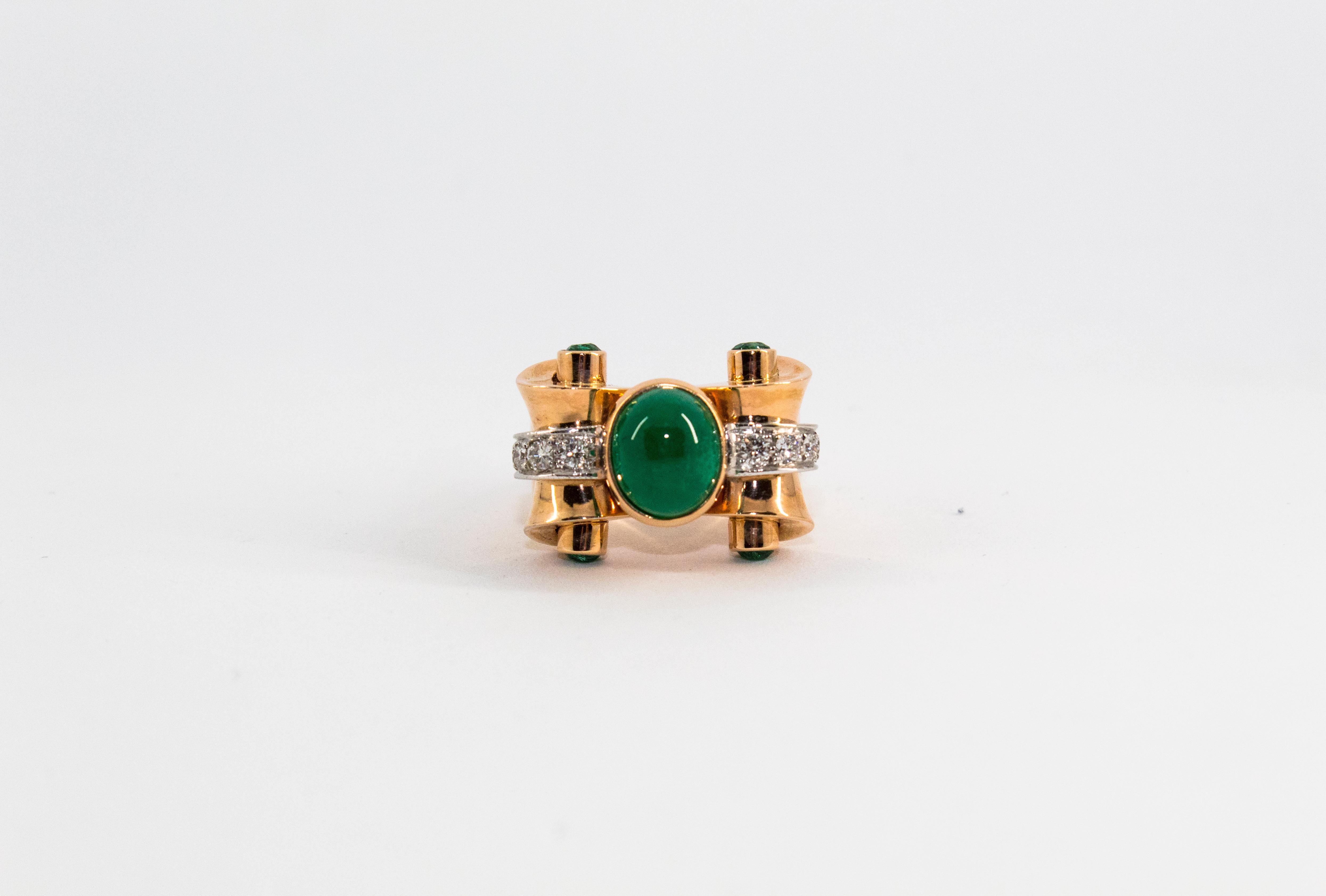 3.50 Carat Emerald 0.50 Carat White Diamond Yellow Gold Cocktail Ring For Sale 1