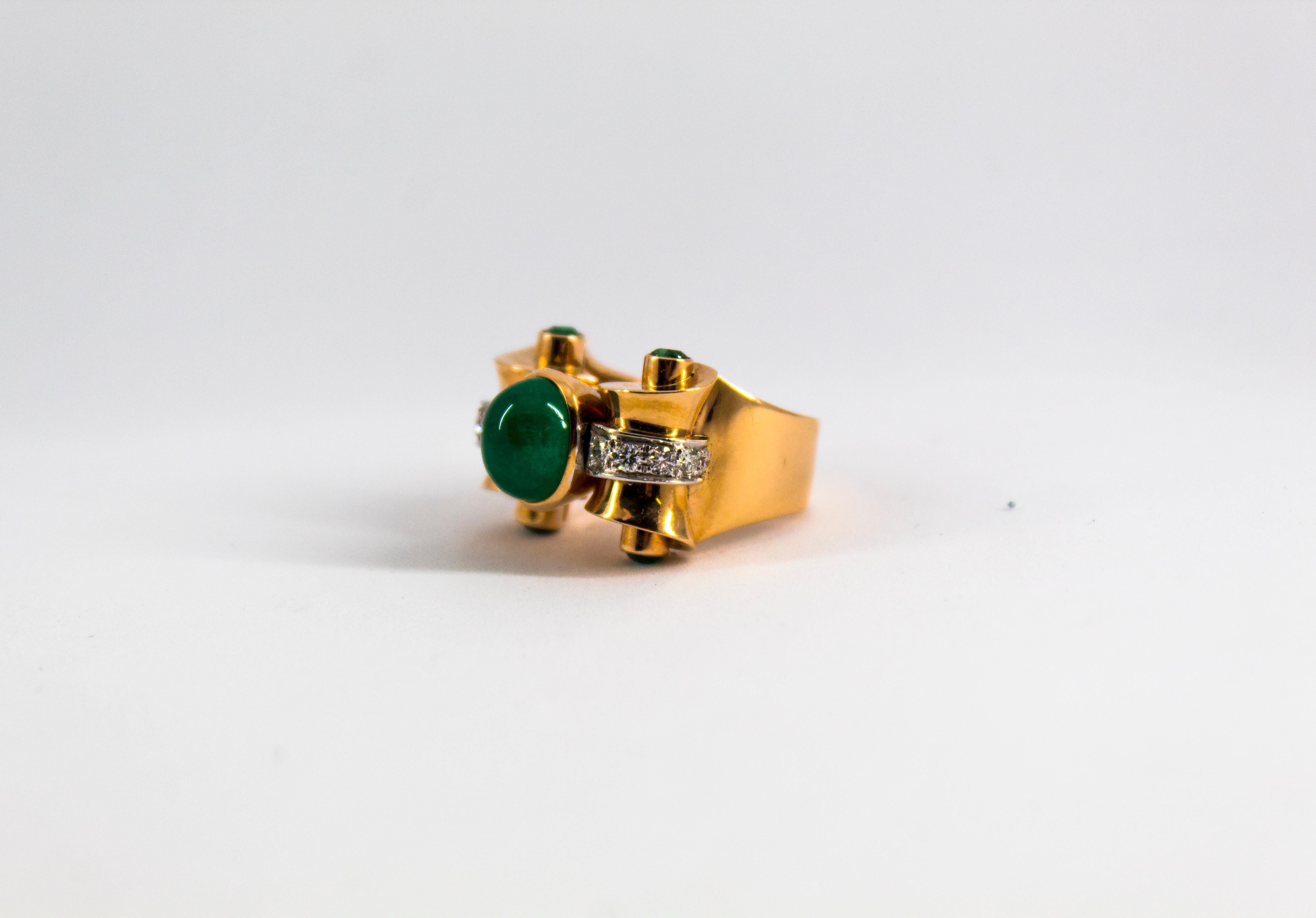 3.50 Carat Emerald 0.50 Carat White Diamond Yellow Gold Cocktail Ring For Sale 4