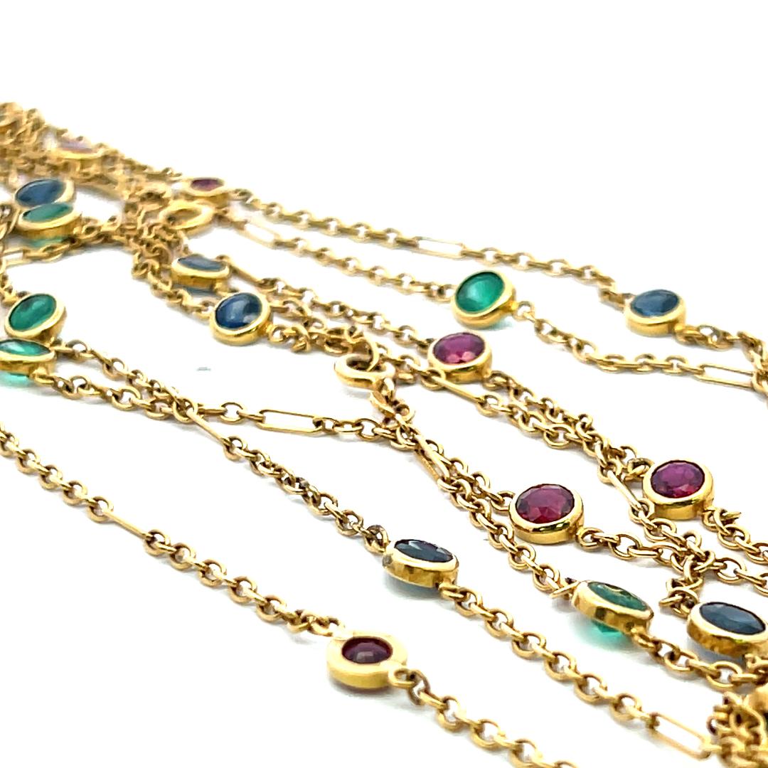 Collier à maillons en or 18 carats avec émeraude de 3,50 carats, rubis de 3,50 carats et saphirs de 3,50 carats en vente 1