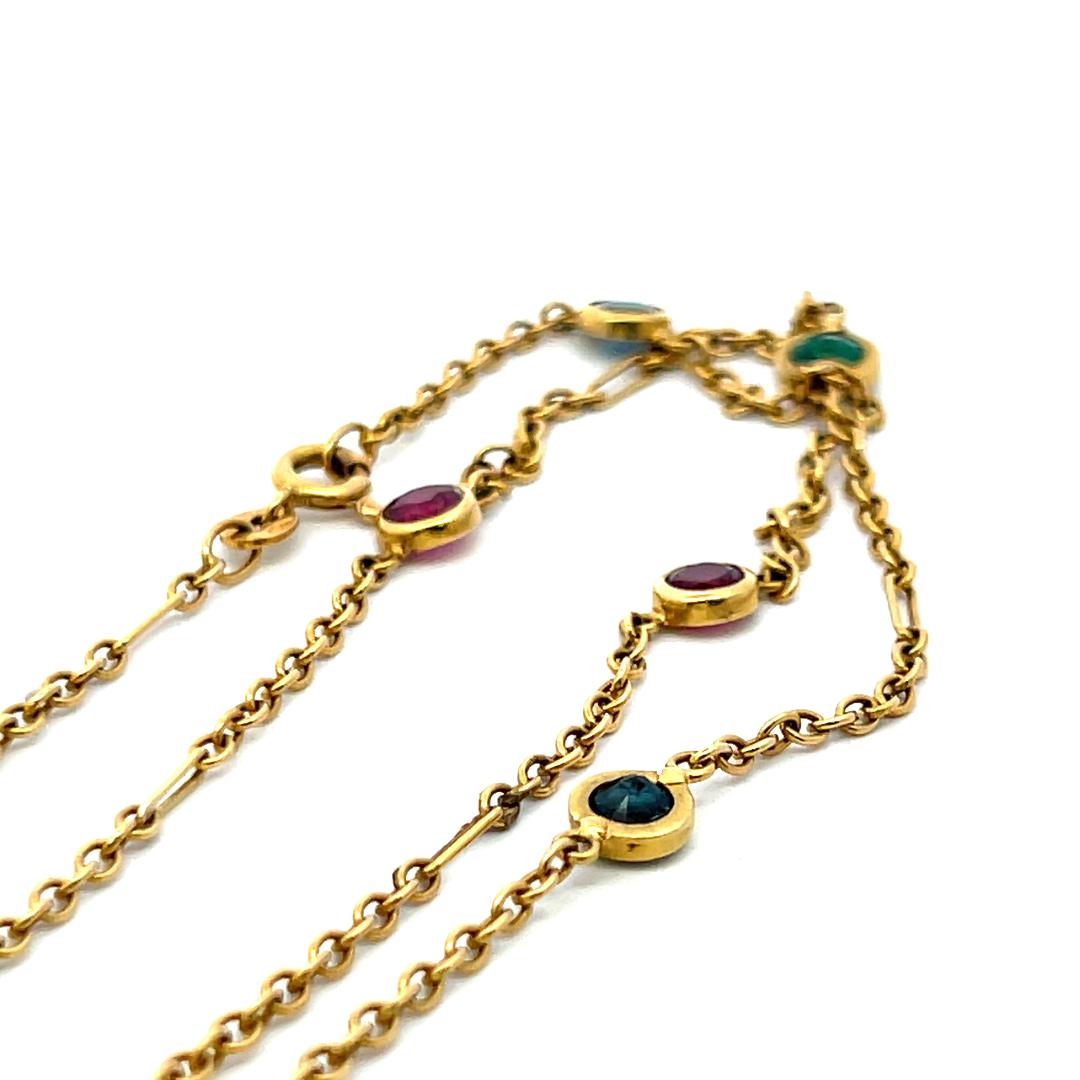 Collier à maillons en or 18 carats avec émeraude de 3,50 carats, rubis de 3,50 carats et saphirs de 3,50 carats en vente 3