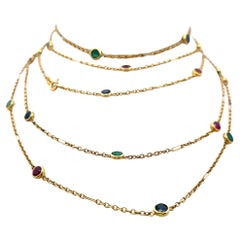 3.50 Carat Emerald 3.50 Carat Ruby 3.50 Carat Sapphire 18K Y-Gold Link Necklace
