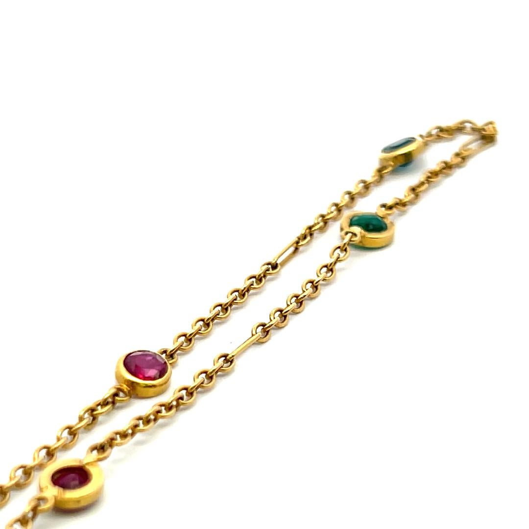3.50 Carat Emerald 3.50 Carat Ruby 3.50 Carat Sapphire 18K YG Link Necklace For Sale 2
