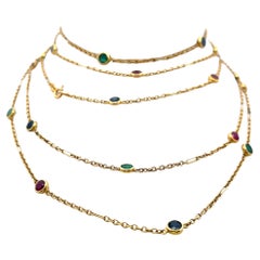 3.50 Carat Emerald 3.50 Carat Ruby 3.50 Carat Sapphire 18K YG Link Necklace