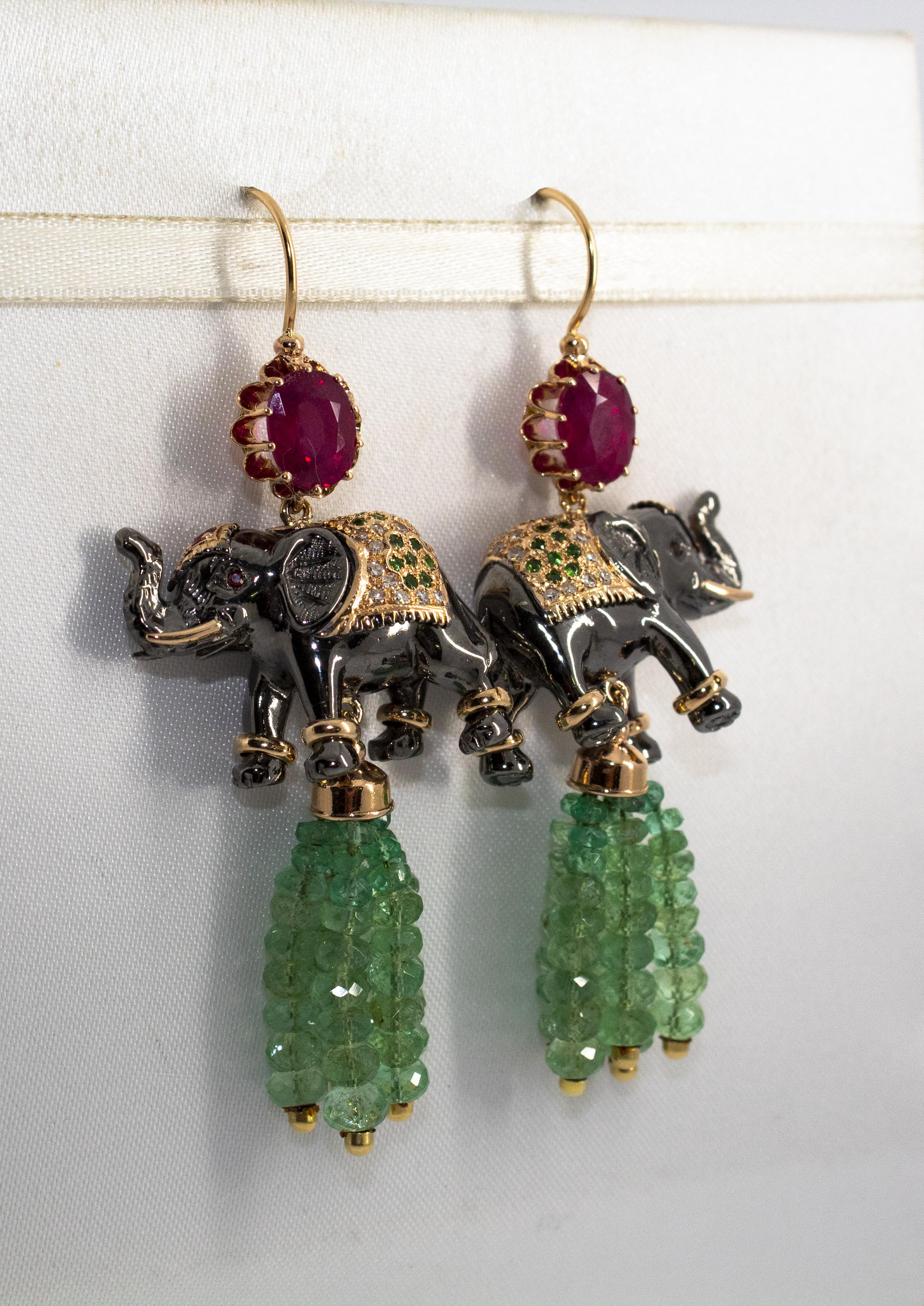 35.0 Carat Emerald 6.20 Carat Ruby Diamond Yellow Gold Elephant Stud Earrings 9