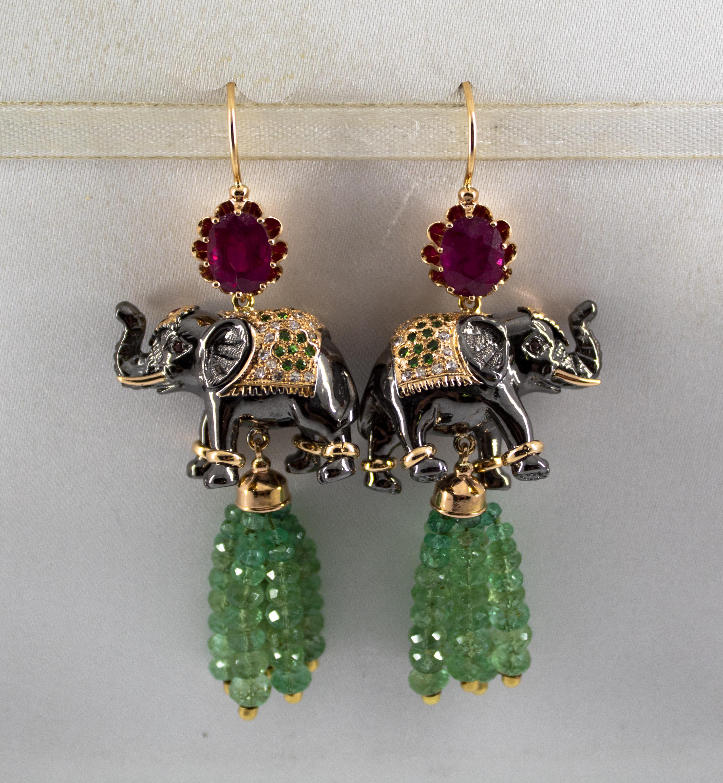 These Stud Elephant Earrings are made of 14K Yellow Gold and Sterling Silver.
These Earrings have 0.70 Carats of Diamonds.
These Earrings have 35.00 Carats of Emeralds.
These Earrings have 6.20 Carats of Rubies.
These Earrings have 0.60 Carats of
