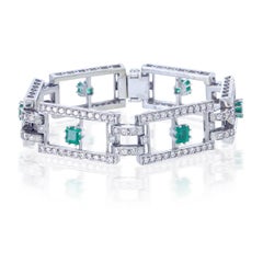 3.50 Carat Emerald Bracelet with Diamonds in 18 Karat White Gold