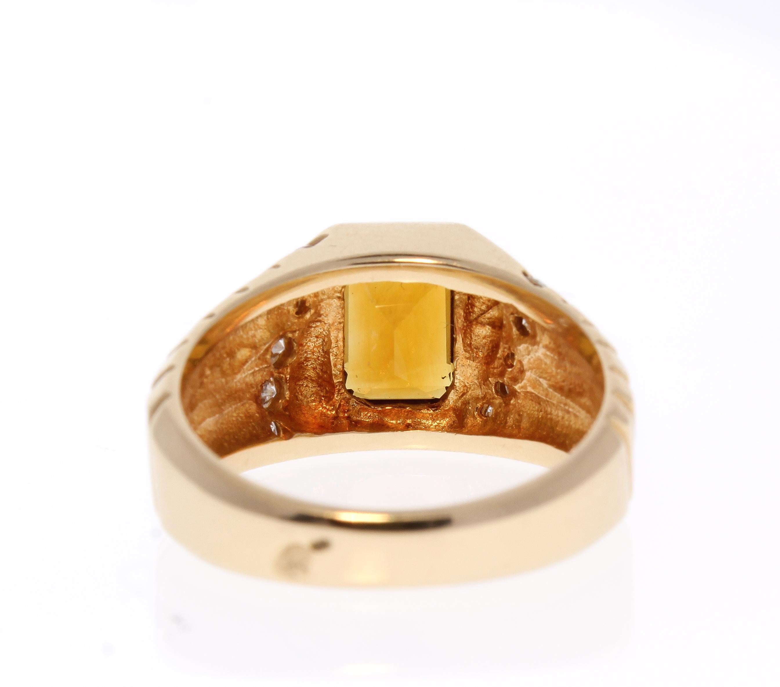 3.50 Carat Emerald Cut Citrine and Diamond Cocktail Ring in 14 Karat Yellow Gold 3