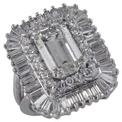 Vintage 3.50 Carat Emerald Cut Diamond Cocktail Ring
