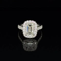 3.50 Carat Emerald Cut Diamond GIA Platinum Solitaire Vintage Cocktail Ring