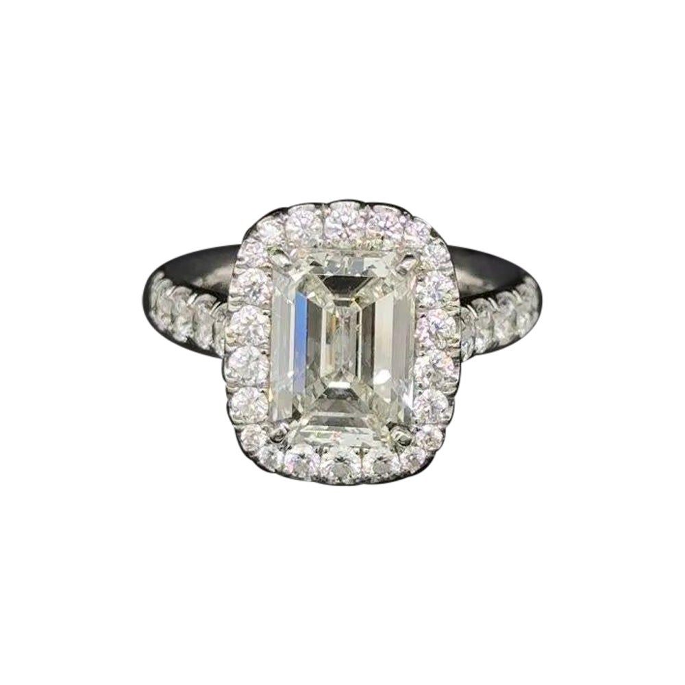 3.50 Carat Emerald Cut Diamond GIA Platinum Solitaire Vintage Cocktail Ring