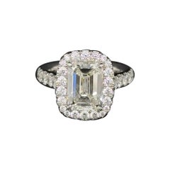 3.50 Carat Emerald Cut Diamond GIA Platinum Solitaire Vintage Cocktail Ring