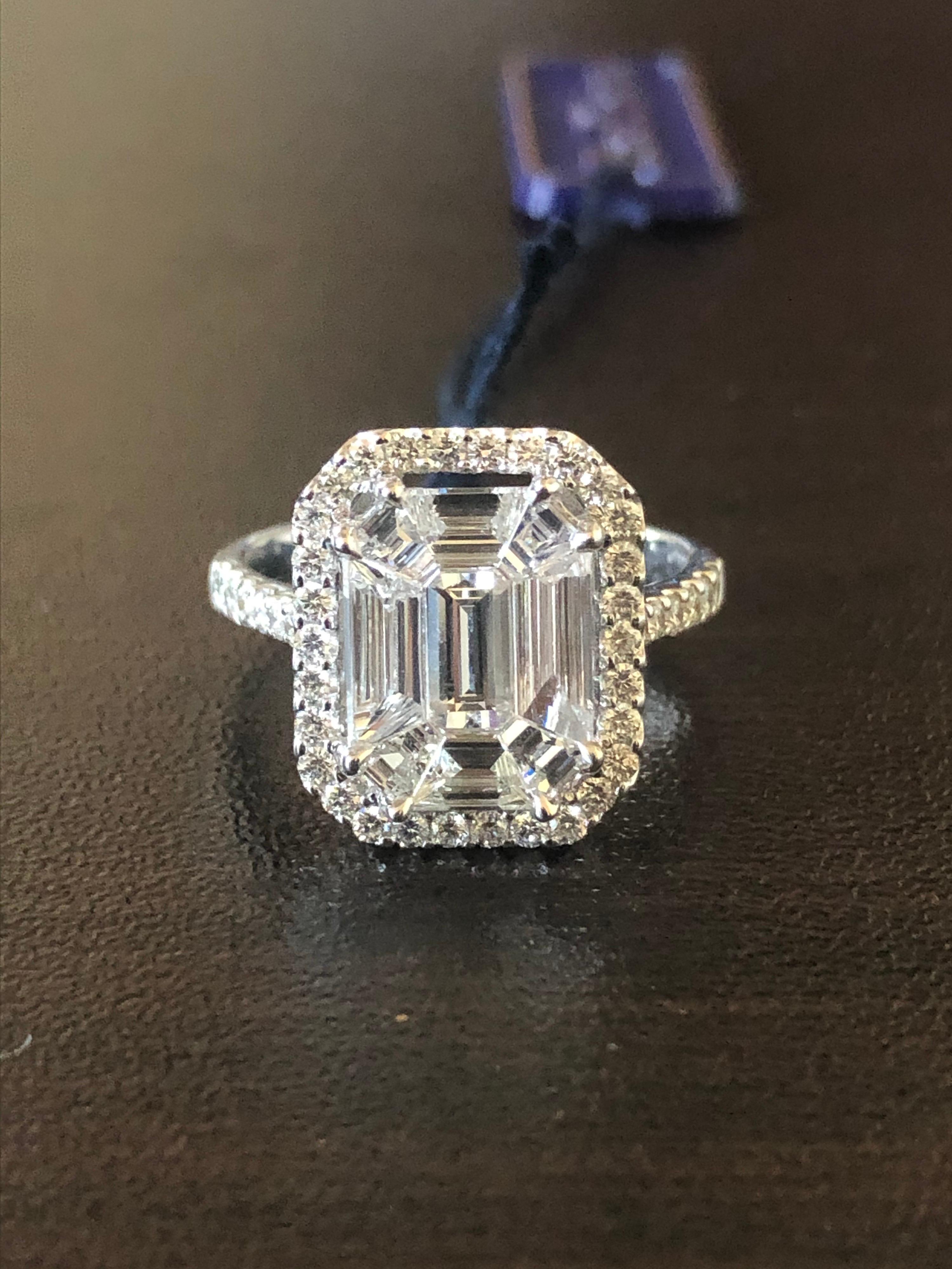3.50 Karat Smaragdschliff Illusion Diamantring 1