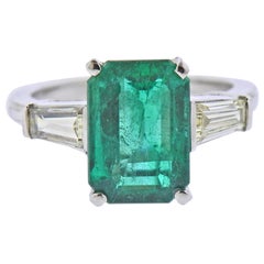 3.50 Carat Emerald Diamond Platinum Ring