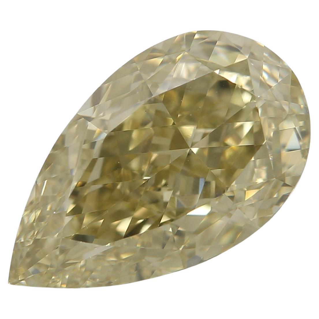Diamant poire de 3,50 carats de couleur jaune verdâtre certifié GIA en vente