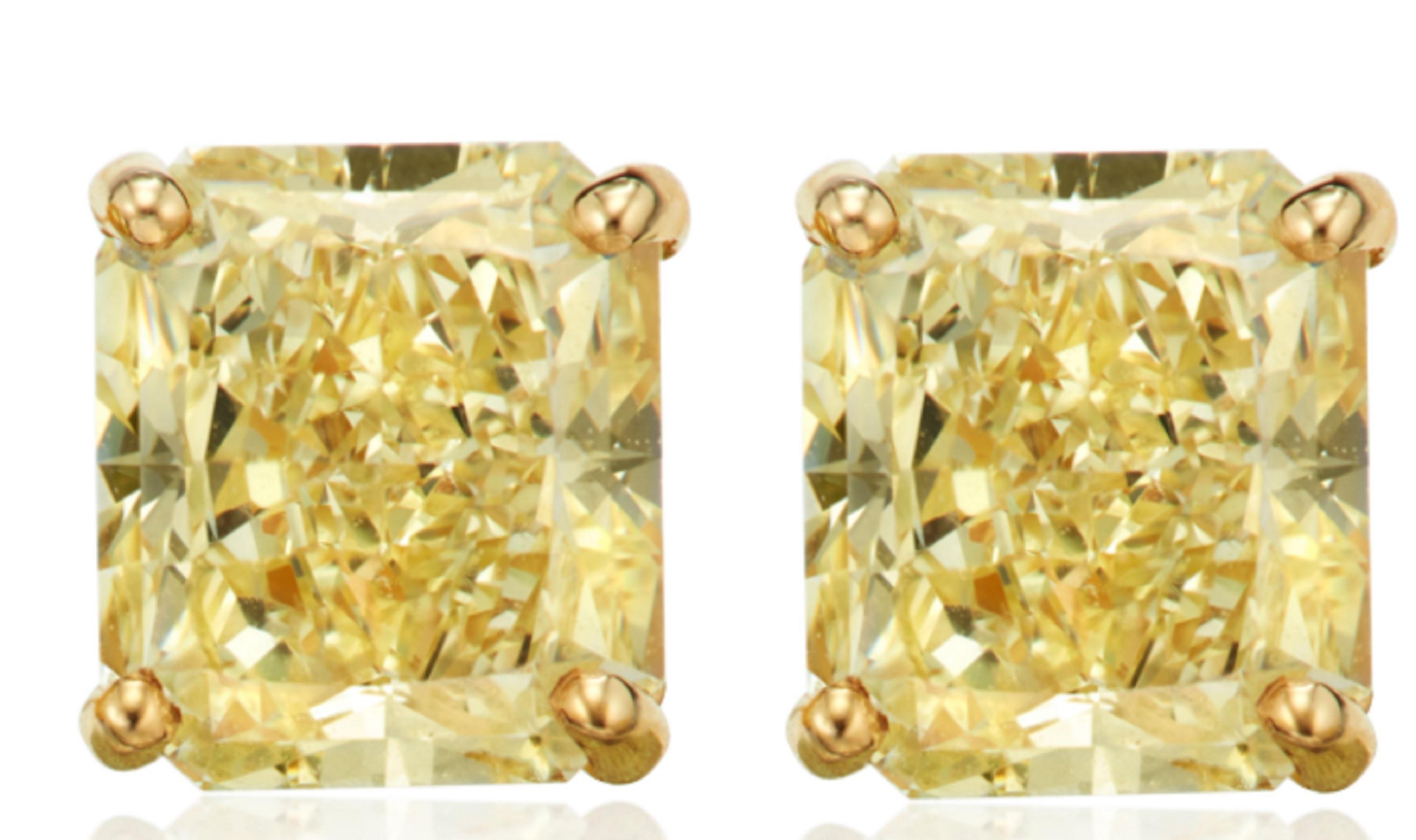 3 Karat Ausgefallener gelber strahlender Diamant 18 Karat Weißgold Ohrstecker (Radiantschliff)