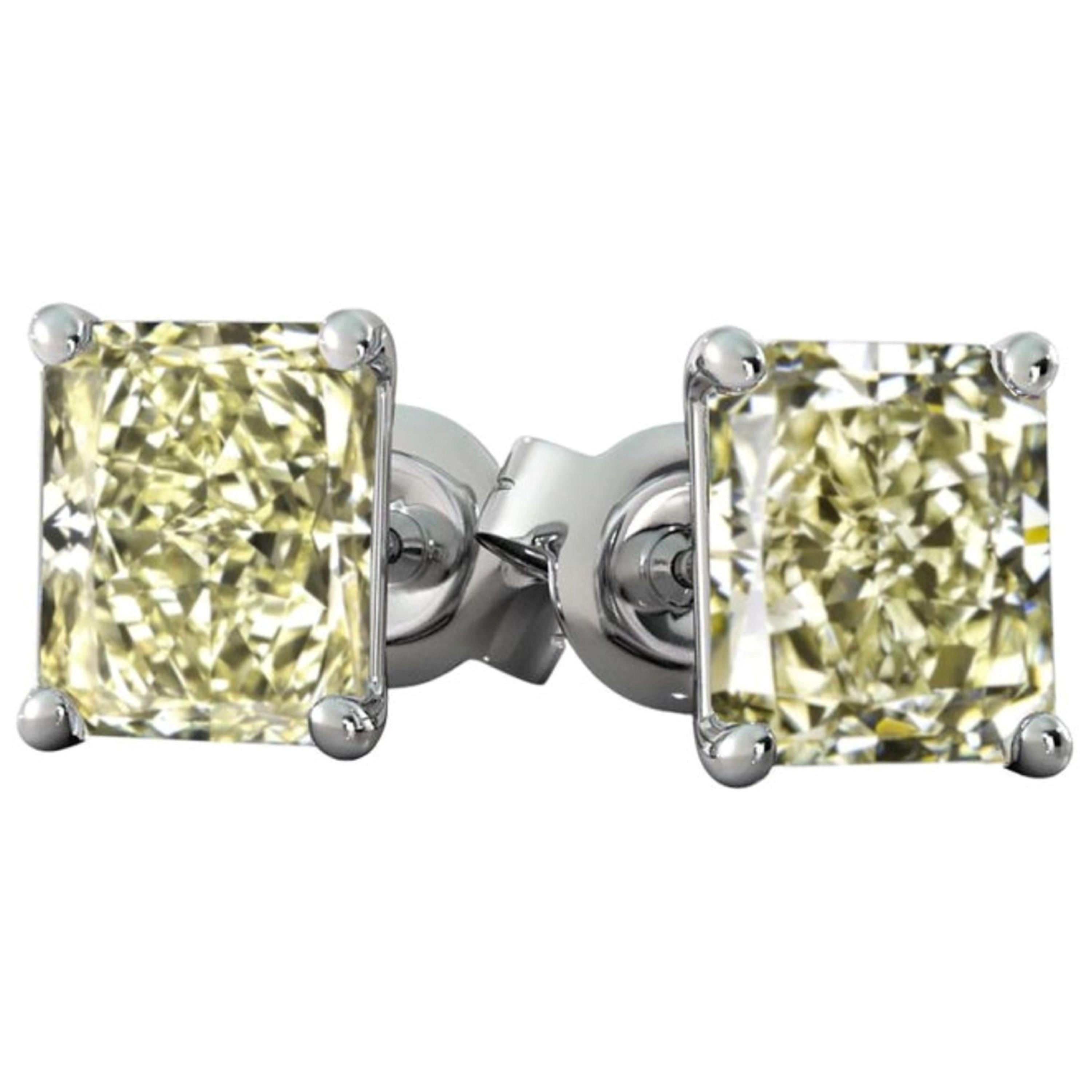 3.50 Carat Fancy Light Yellow Radiant Diamond 18 Carat White Gold Studs