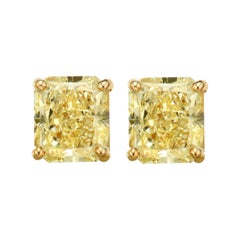 3 Carat Fancy Yellow Radiant Diamond 18 Carat White Gold Studs