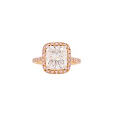 3.50 Carat GIA Certified Cushion-Cut Diamond and Pink Diamond Ring 18K Rose Gold