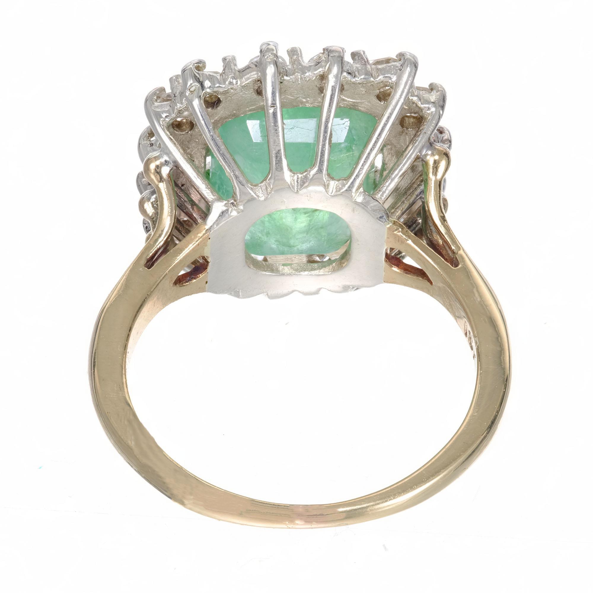 Women's 3.50 Carat Green Emerald Round Diamond Halo Gold Ring