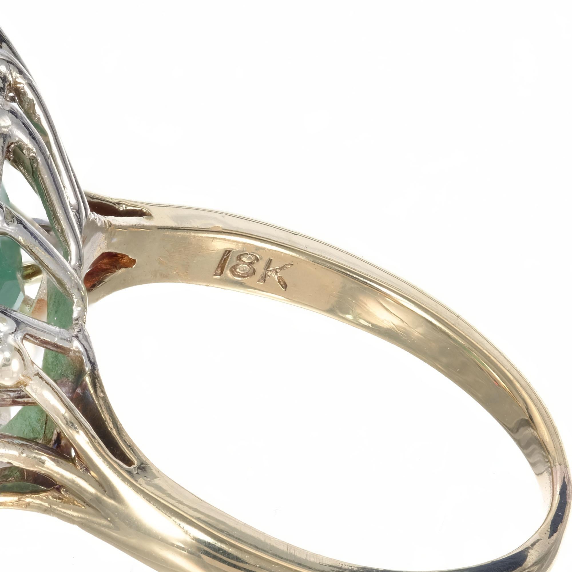3.50 Carat Green Emerald Round Diamond Halo Gold Ring 1