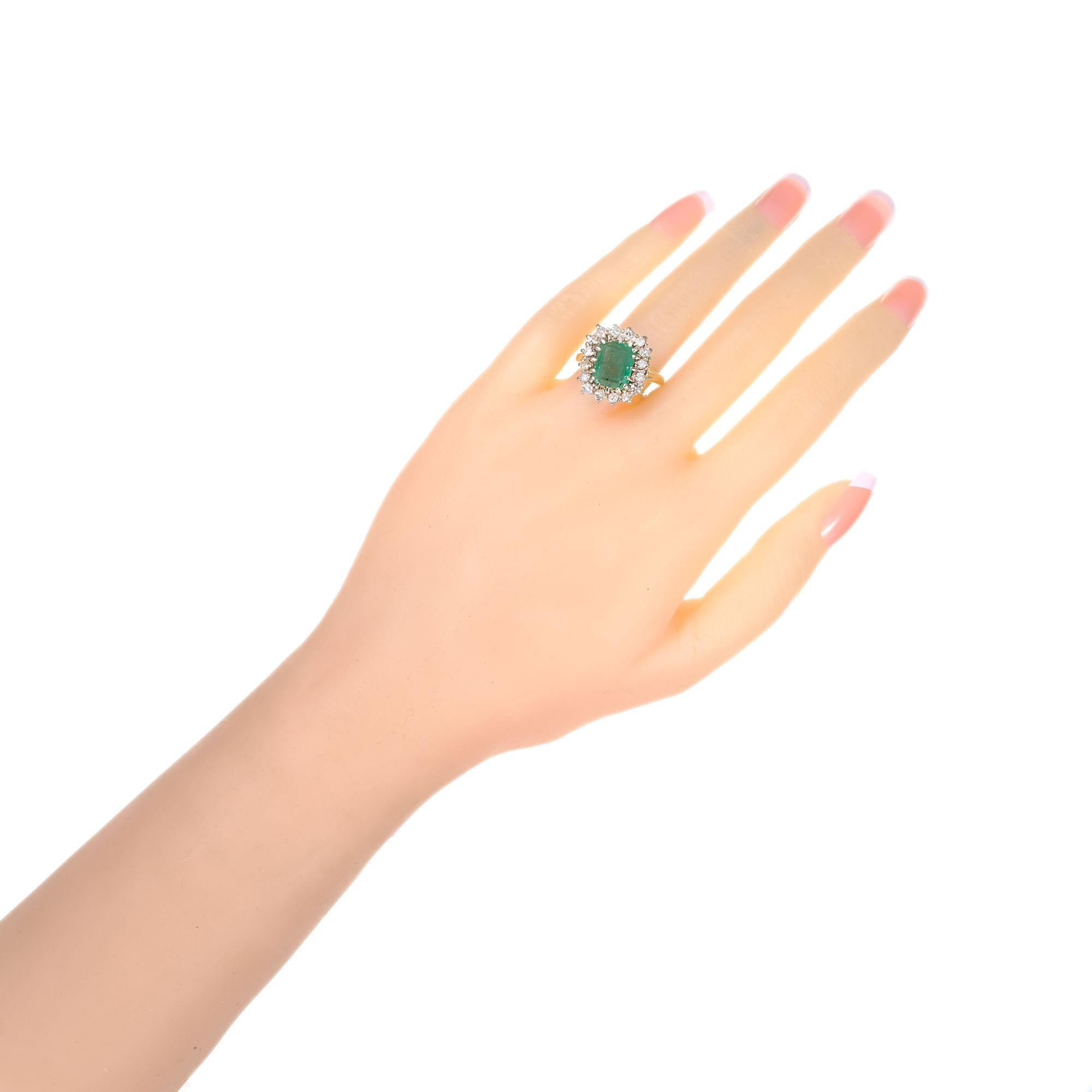 3.50 Carat Green Emerald Round Diamond Halo Gold Ring 2