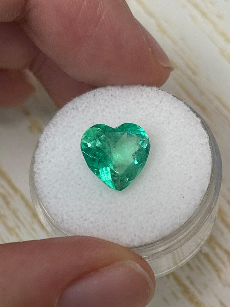 Emerald Cut 3.50 Carat Heart-Cut Colombian Emerald  Bubbly Green 10.2x10.5 Loose Gem For Sale