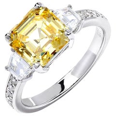 3.50 Carat Intense Yellow Asscher Cut Sterling Silver Fancy Engagement Ring