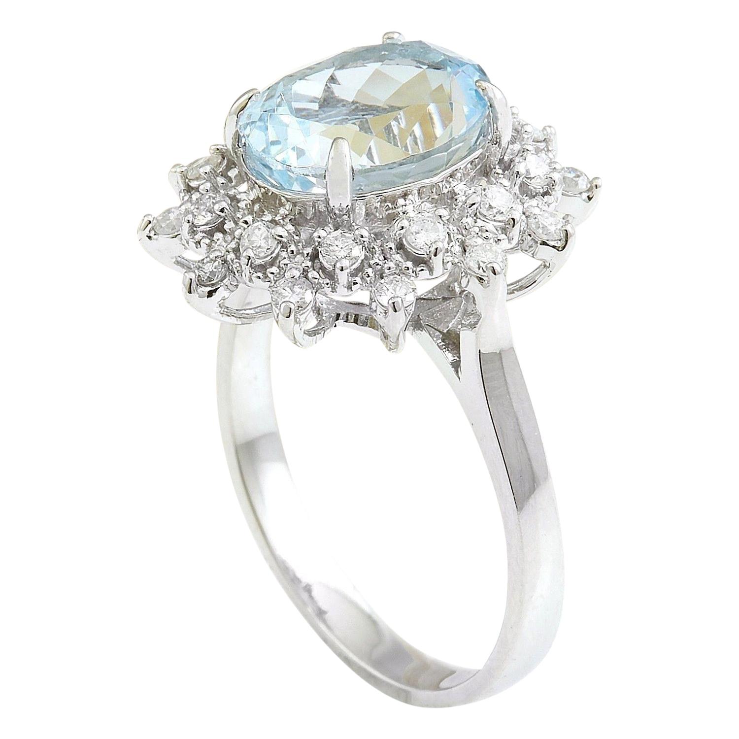 3.50 Carat Natural Aquamarine 14 Karat Solid White Gold Diamond Ring In New Condition For Sale In Los Angeles, CA