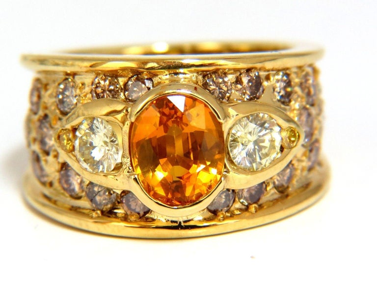 3.50 Carat Natural Canary Oval Sapphire and Fancy Colors Diamonds Ring ...