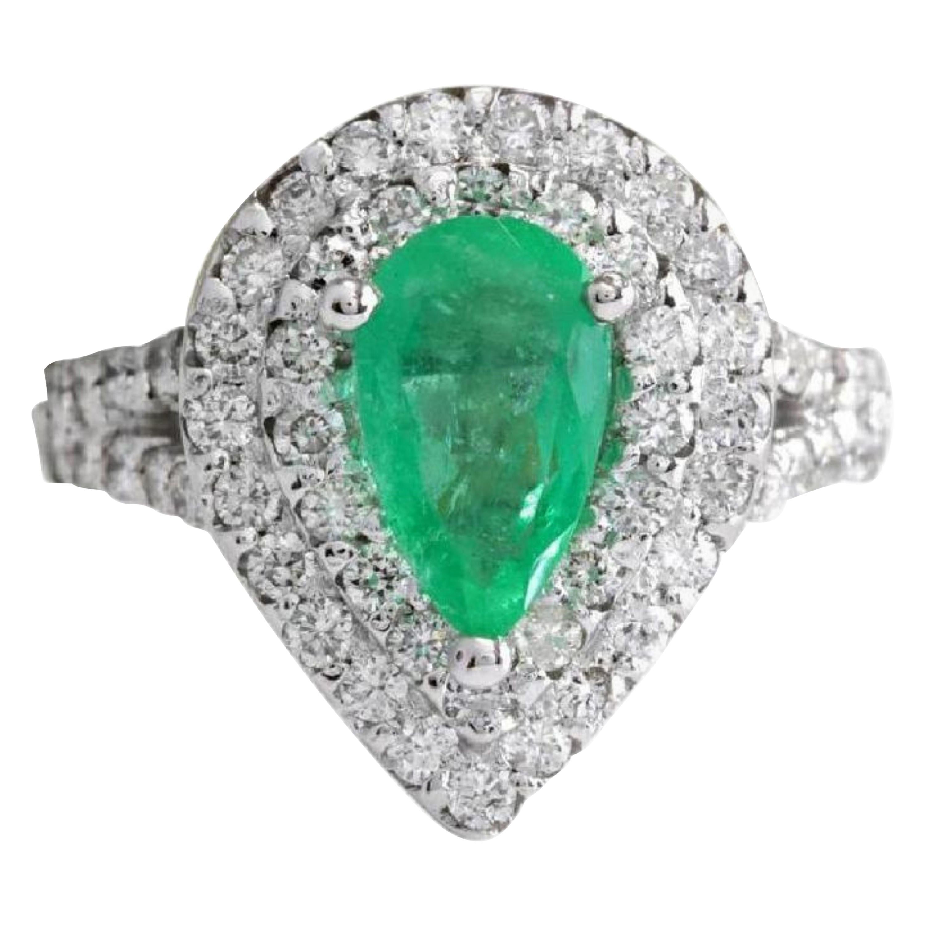 3.50 Carat Natural Colombian Emerald and Diamond 14 Karat Solid White Gold Ring For Sale