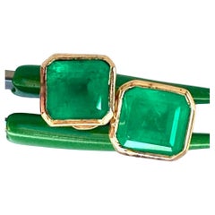 3.60 Carat Natural Colombian Emerald Square Stud Earrings 18 Karat Gold