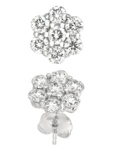 3.50 Carat Natural Diamond Flower Earrings G SI 14 Karat White Gold