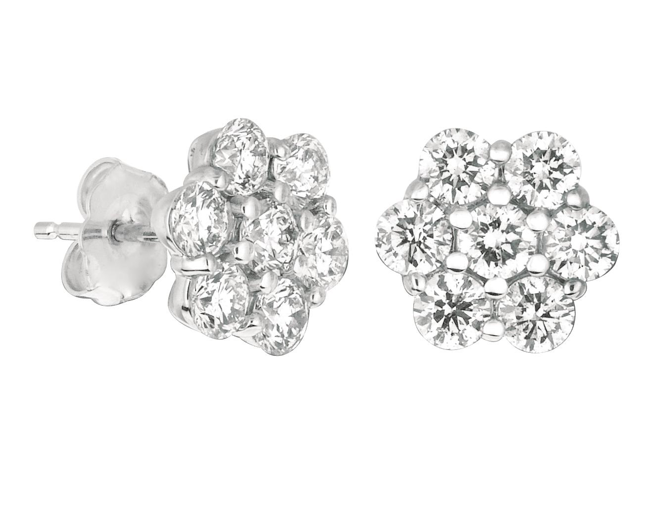 Contemporary 3.50 Carat Natural Diamond Flower Earrings G SI 14 Karat White Gold  For Sale