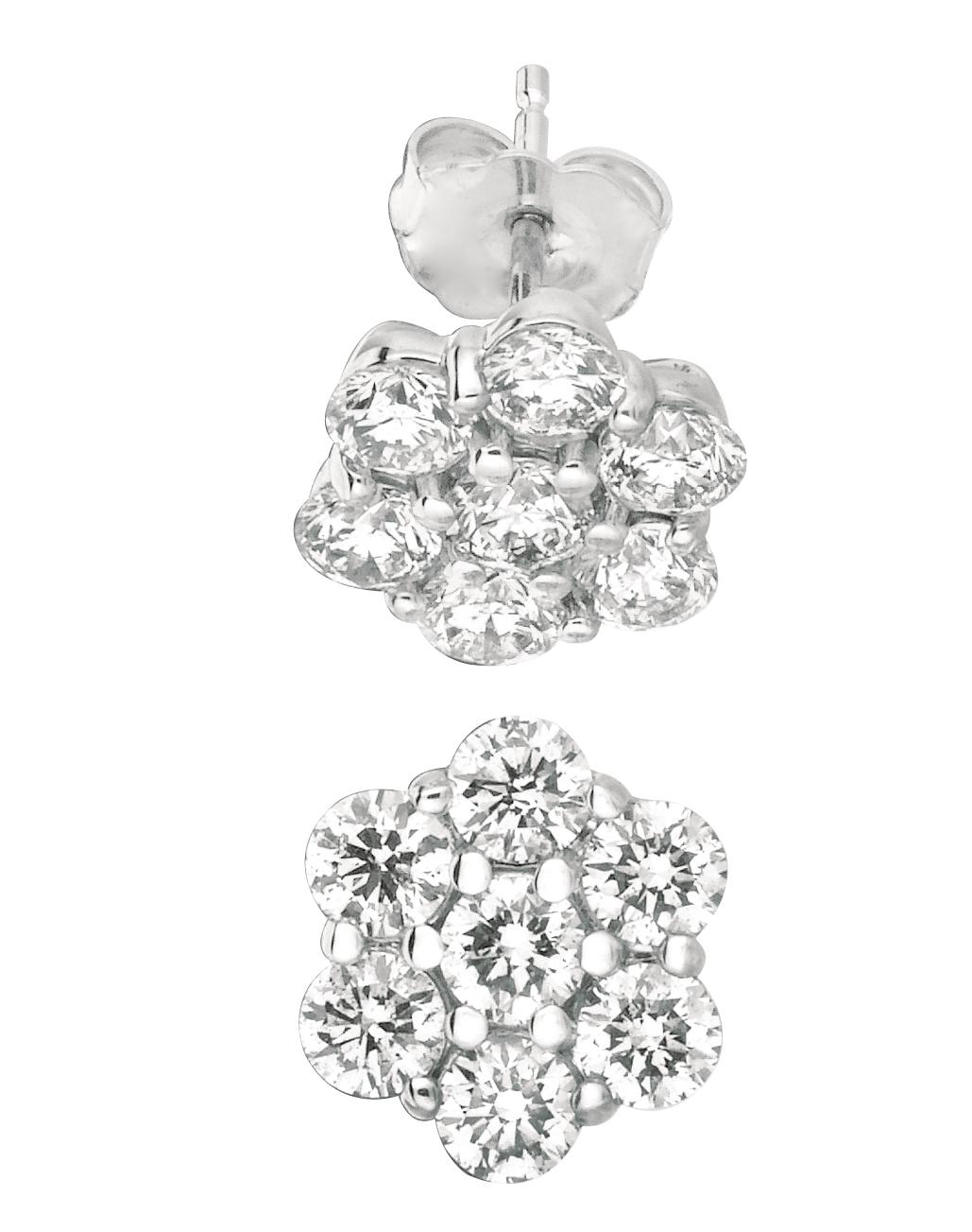 Round Cut 3.50 Carat Natural Diamond Flower Earrings G SI 14 Karat White Gold  For Sale