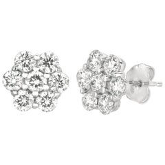 Boucles d'oreilles fleur en or blanc 14 carats avec diamants naturels de 3,50 carats G SI 