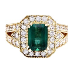 Emerald Diamond Ring In 14 Karat Solid Yellow Gold 